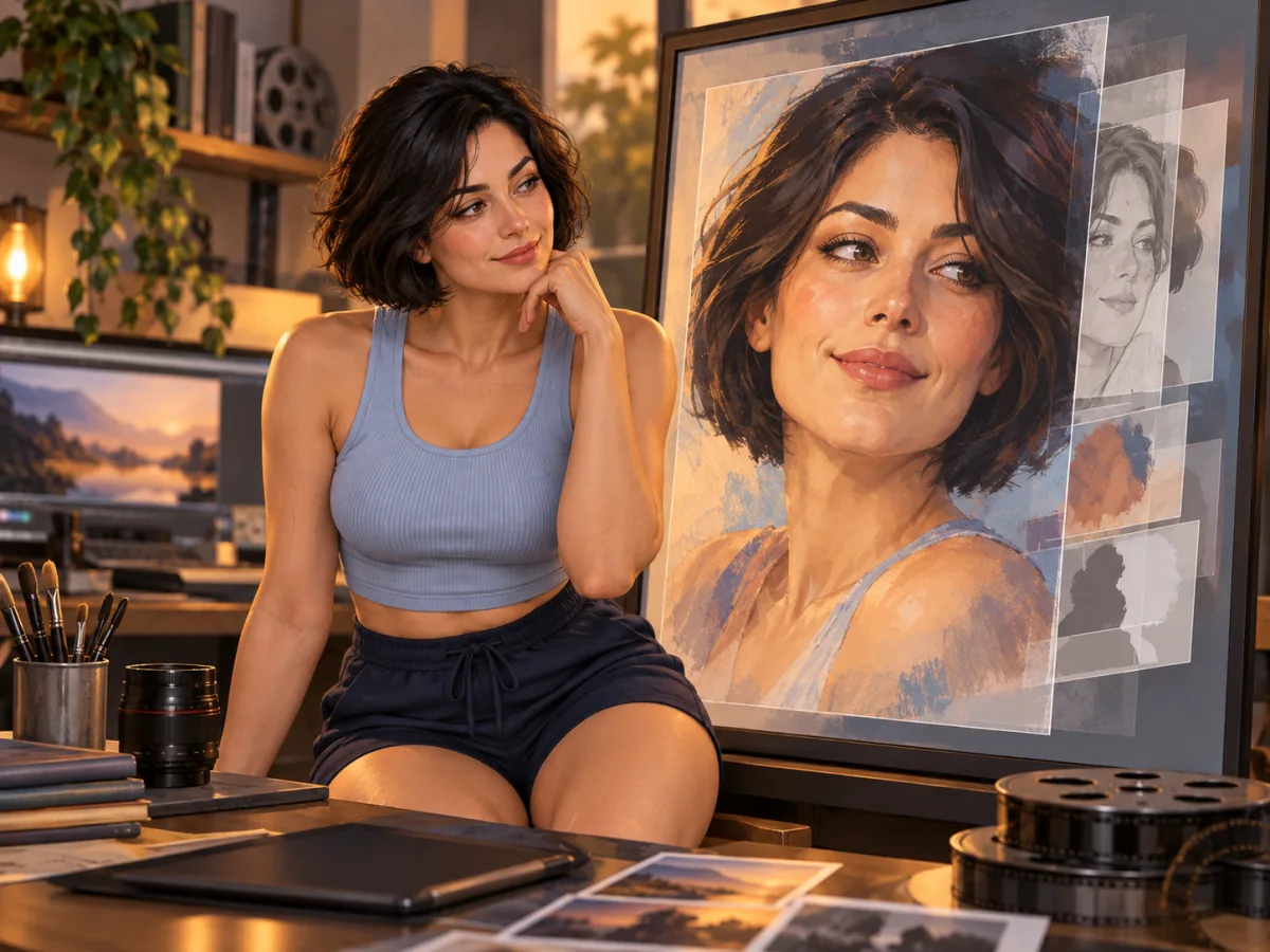 AI-generated fictional adult model in clothing, used as an editorial illustration